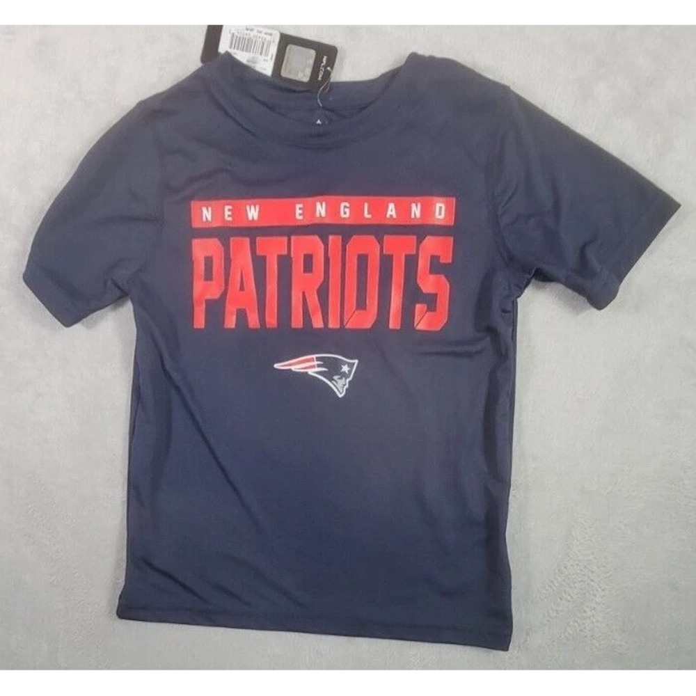New England Patriots NFL Boys Youth Large L 7 Short Sleeve Shirt Navy Blue New